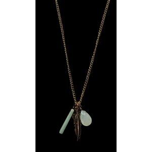 Charming Charlie Bohemian Charm Necklace Mint And Gold Tone